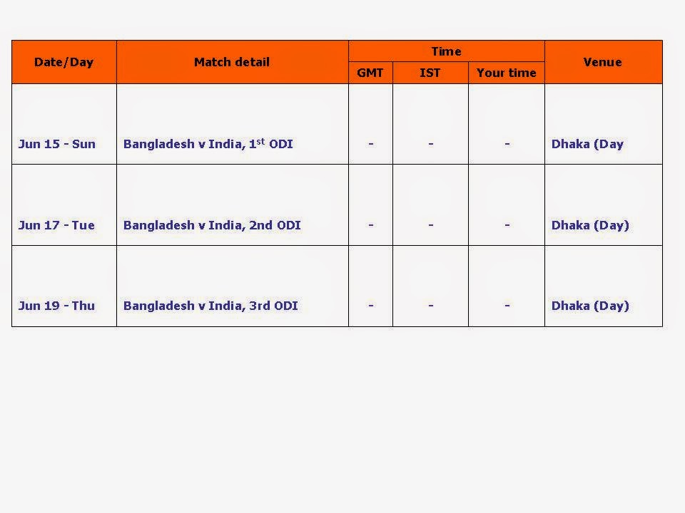 India tour of Bangladesh 2014 full schedule