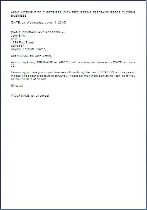 Business Closure Letter Sample
