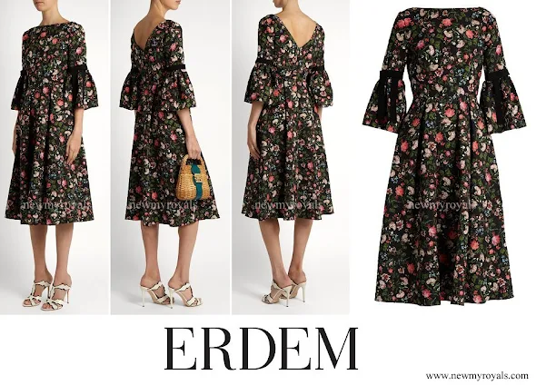 Crown Princess Mette Marit wore ERDEM Aleena floral print matelasse dress