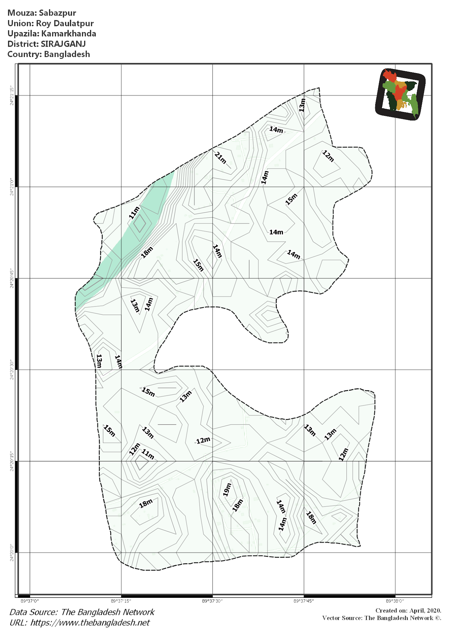 Map of Sabazpur Mouza of Kamarkhanda Upazila, SIRAJGANJ, Bangladesh.
