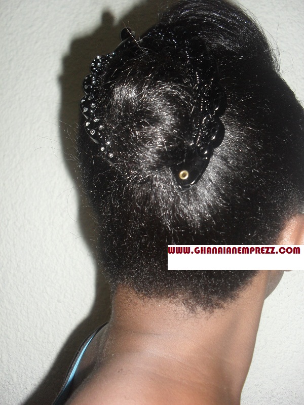 Banana Clip Updo With Pin Curls On Natural Relaxed Hair