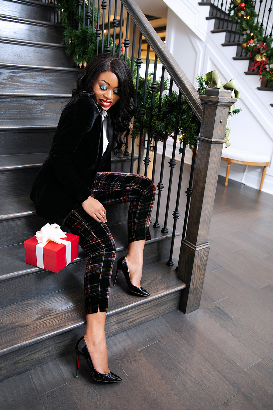 holiday style, plaid and velvet, 