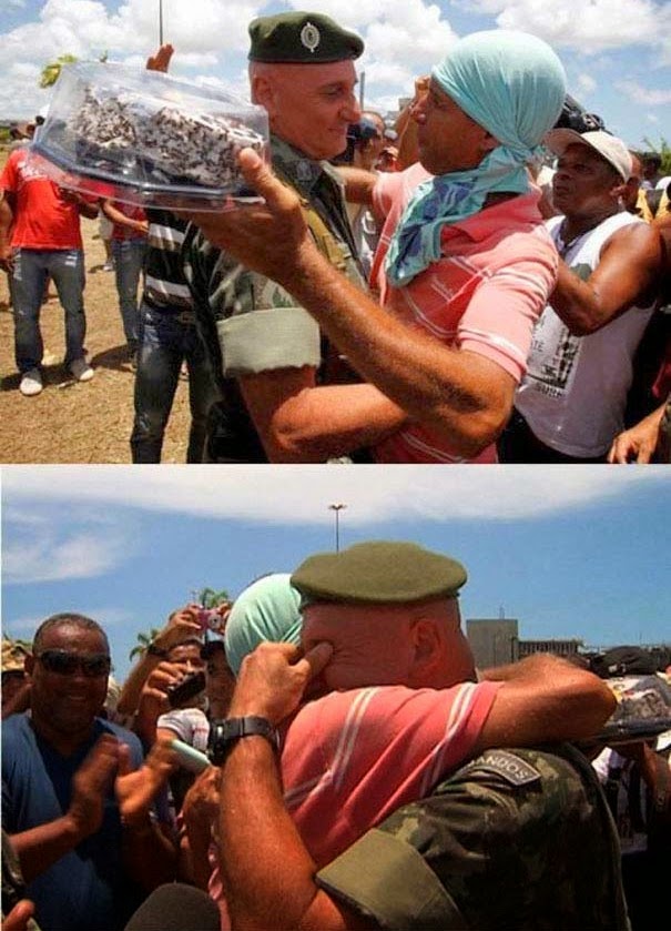 35 moments of violence that brought out incredible human compassion - protesters in brazil bring cake to an officer for his birthday