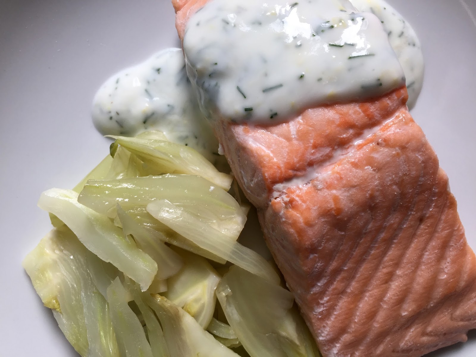 Inglourious Bananas Steamed Salmon with Fennel and Dill Yogurt Sauce