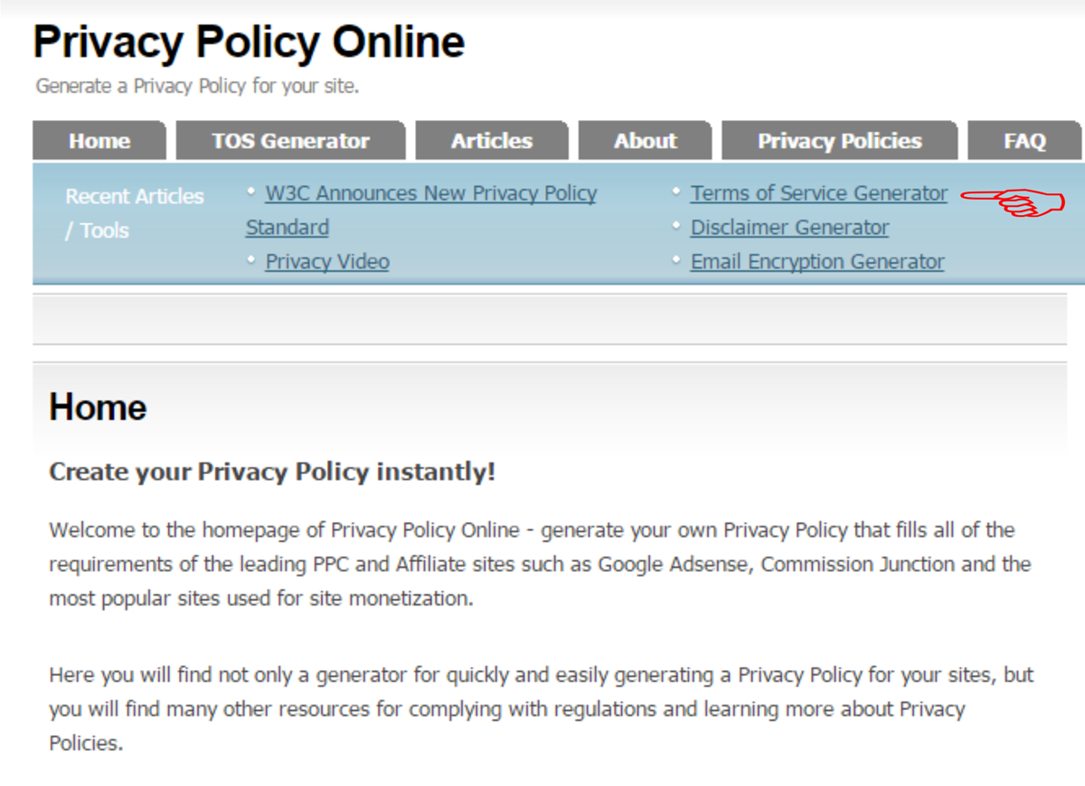 Terms of service and privacy Policy.