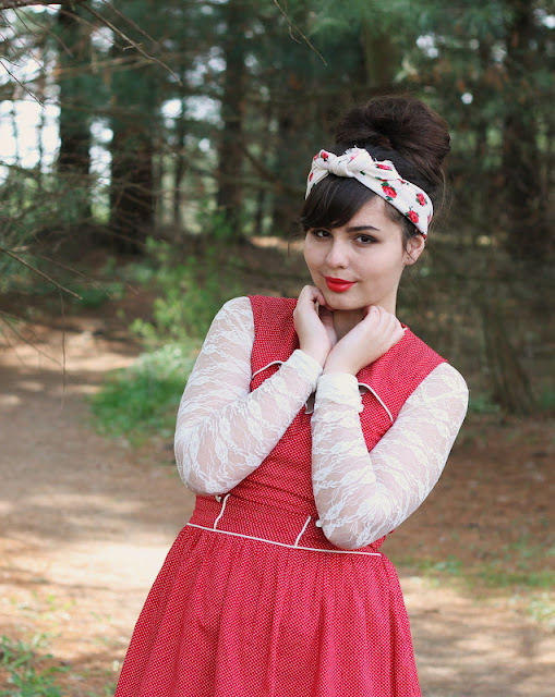 Girl in Red Polka Dot Dress Modcloth  HALFTEE