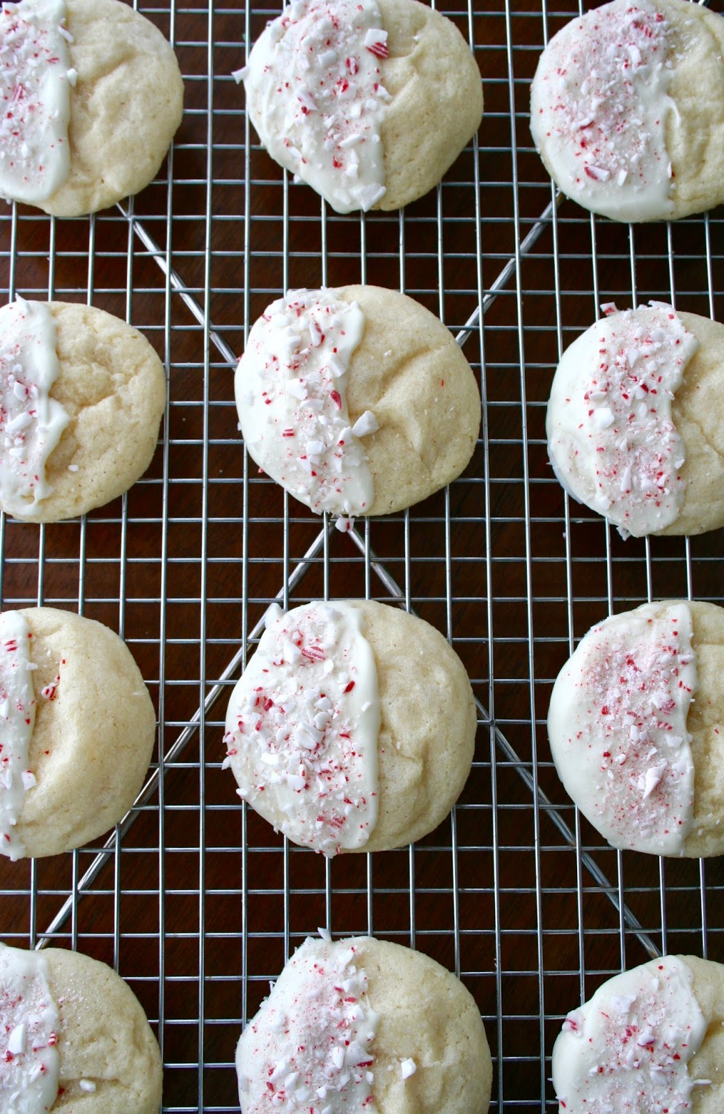 White Chocolate-Dipped Peppermint Sugar Cookies