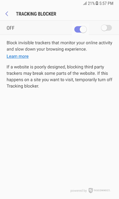 Tracking Blocker settings in Samsung Internet v6.2