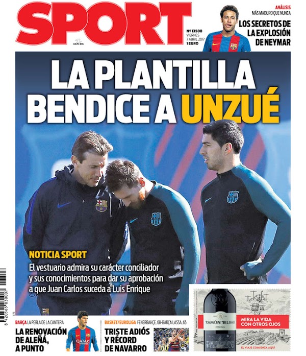 FC Barcelona, Sport: "La plantilla bendice a Unzué"