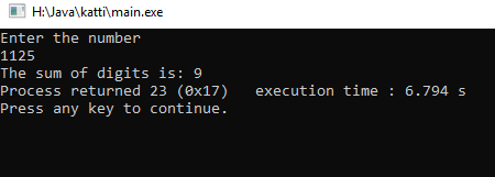 C Program to find the sum of digits in the given number