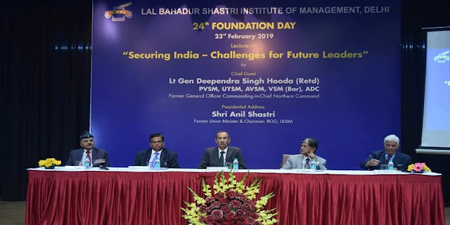Image Attribute: 24th Foundation Day Lecture on Secure India - Challenges for Future Leaders / Chief Guest - Lieutenant General Deependra Singh Hooda,  PVSM, UYSM, AVSM, VSM (bar), ADC; Former General Officer Commanding-in-Chief of Northern Command, Indian Army. / Dated: February 23, 2019 / Source: LBSIM's Facebook Page.