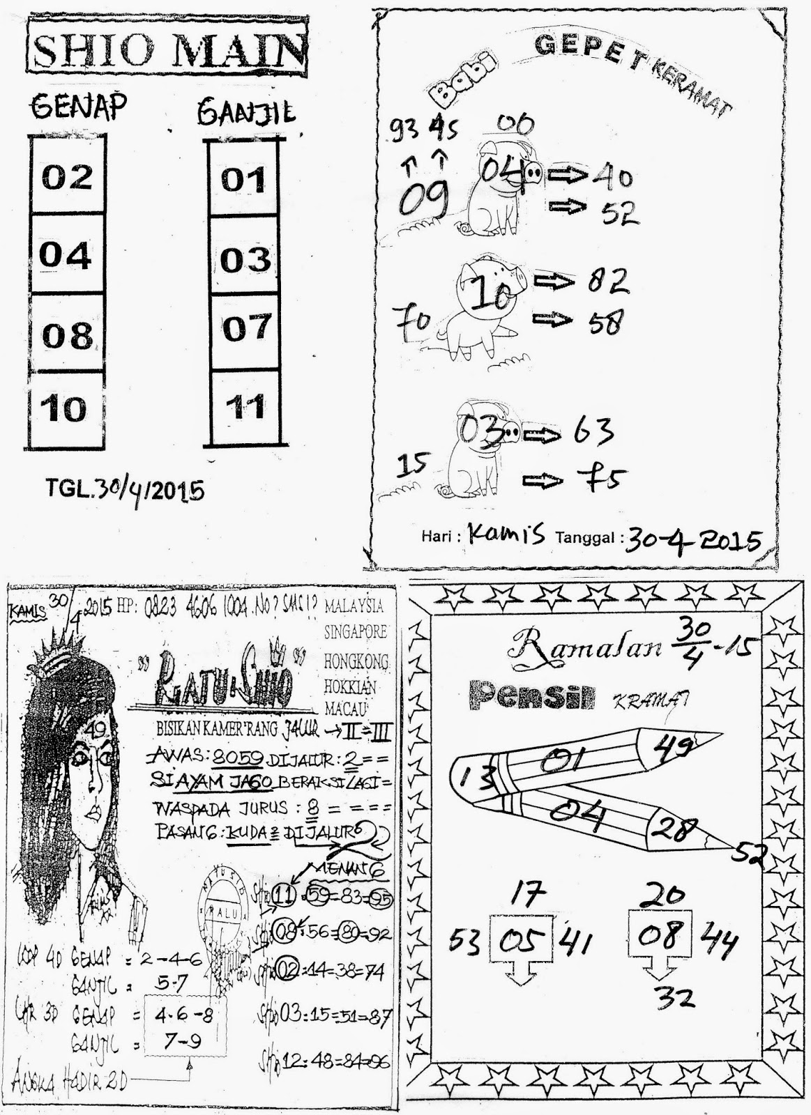 PREDIKSI DAN SYAIR SGP KAMIS TGL 30/04/2015 PASANG NOMOR