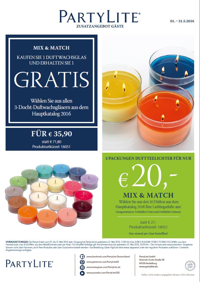 wachstraum.de PartyLite® Kerzen Online Shop Special Sale bis 31.5.