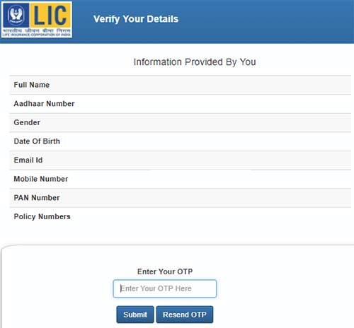 Link Aadhaar with LIC OTP