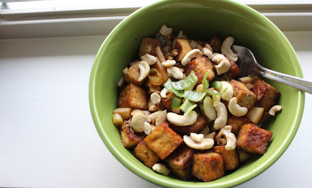 Garlic-Ginger Tofu with Mushrooms & Scallions | A Hoppy Medium