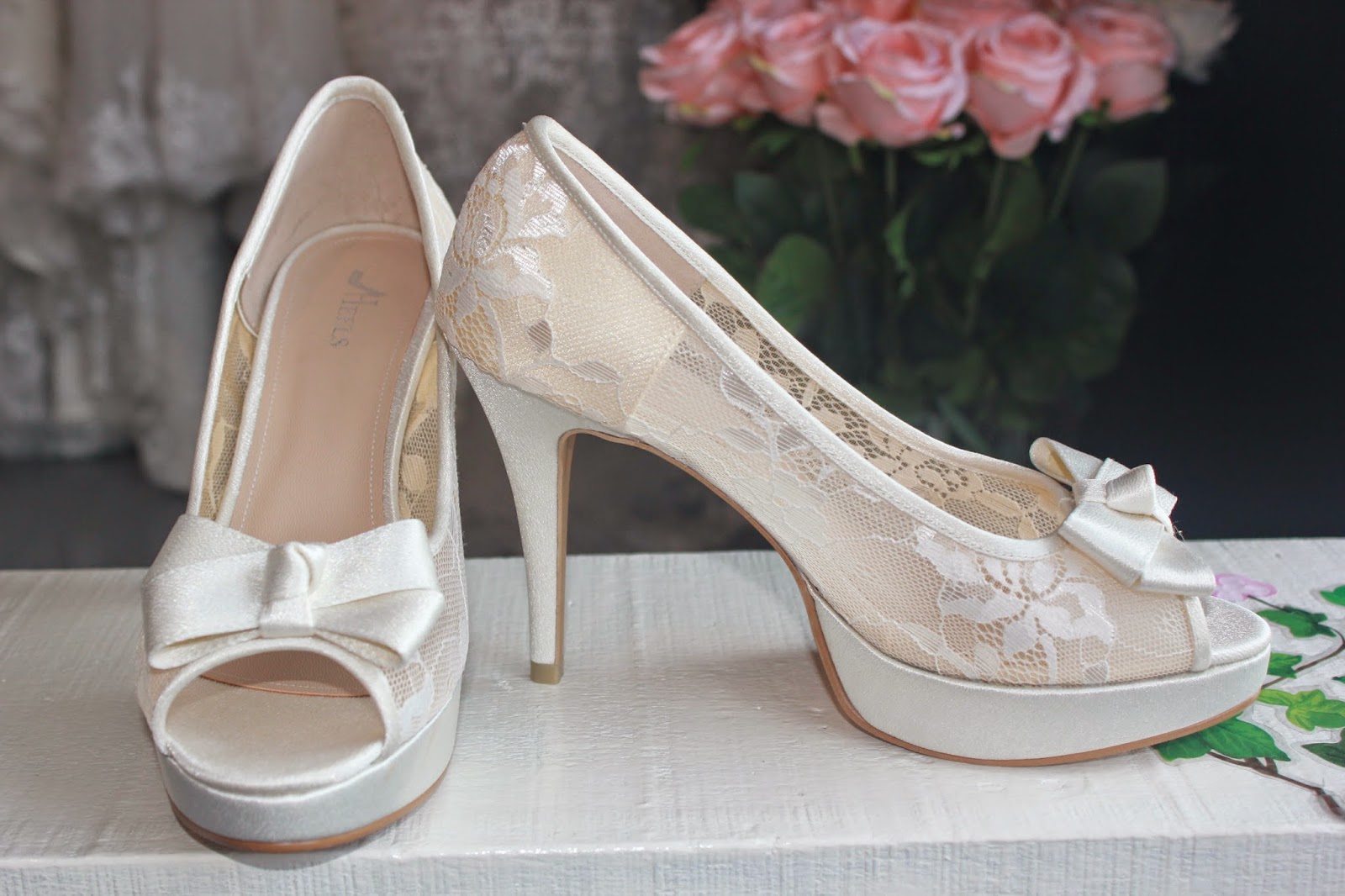 Bridal Shoes 4 Inches Champagne See Through Lace Bridal Shoes