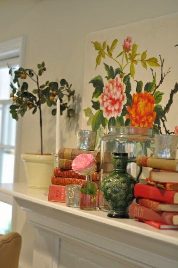 Spring decorations for the fireplace mantel