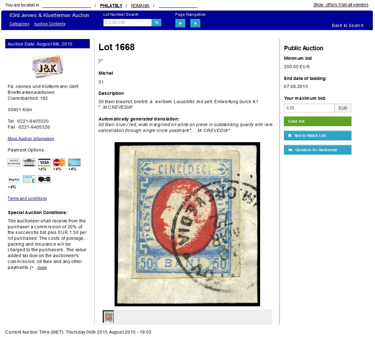 Romanian Stamp News About Jennes & Kluetterman 63rd Auction and