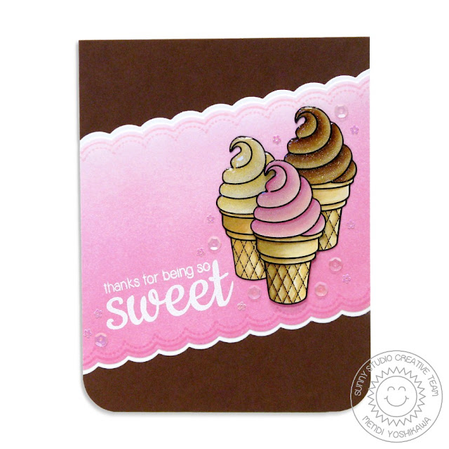 Sunny Studio Stamps: Sweet Shoppe Ice Cream Cone Thank You Card by Mendi Yoshikawa