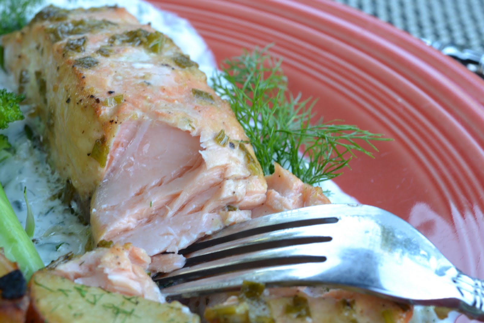 Kitchen Catharsis Cedar Planked Salmon with Dill Sauce, Heaven on a Plank