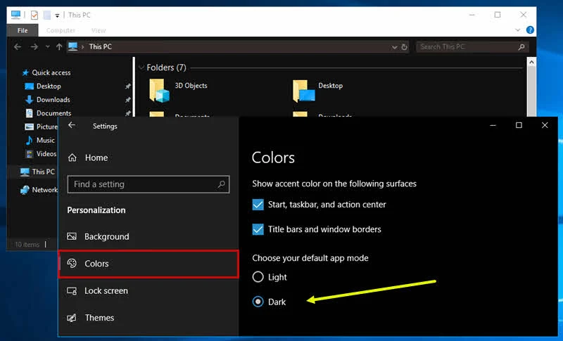 Windows 10 File Explorer with Dark Theme