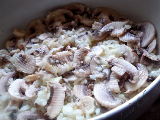 Stuffed trout by Laka kuharica: sauté onion, garlic and mushrooms 