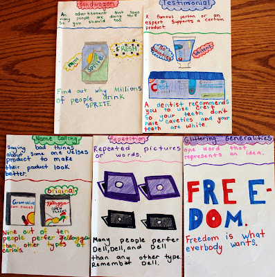 Advertising Techniques: A project idea for upper elementary and middle school students. Students define each advertising technique and then make their own sample advertisement to demonstrate their understanding of the concept! Blog post includes a free rubric.