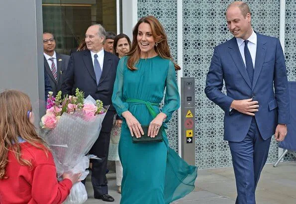 Kate Middleton wore Aross Girl x Soler Amanda silk georgette maxi dress, and Zeen dazzling ceramic drops rarings
