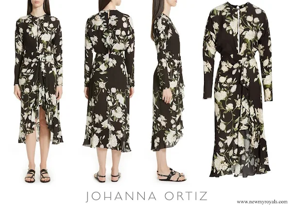Queen Maxima wore JOHANNA ORTIZ Melodias Salvajes Front Slit Floral Print Silk Dress
