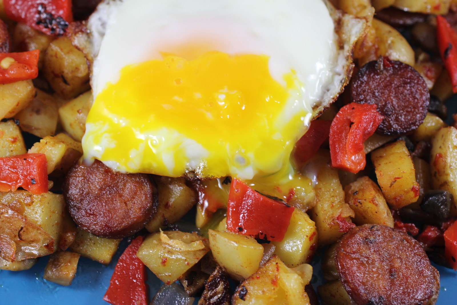 Crostini and Chianti Andouille Sausage Hash