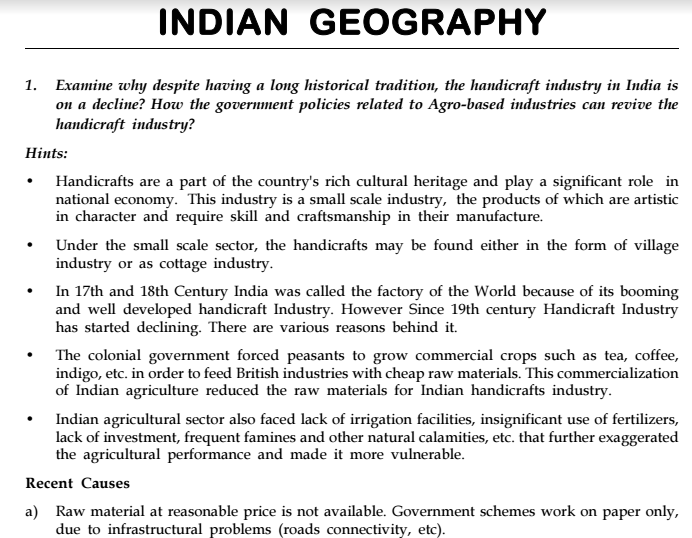 IAS GS Mains Test Series INDIAN GEOGRAPHY Answer Hints Notes PDF