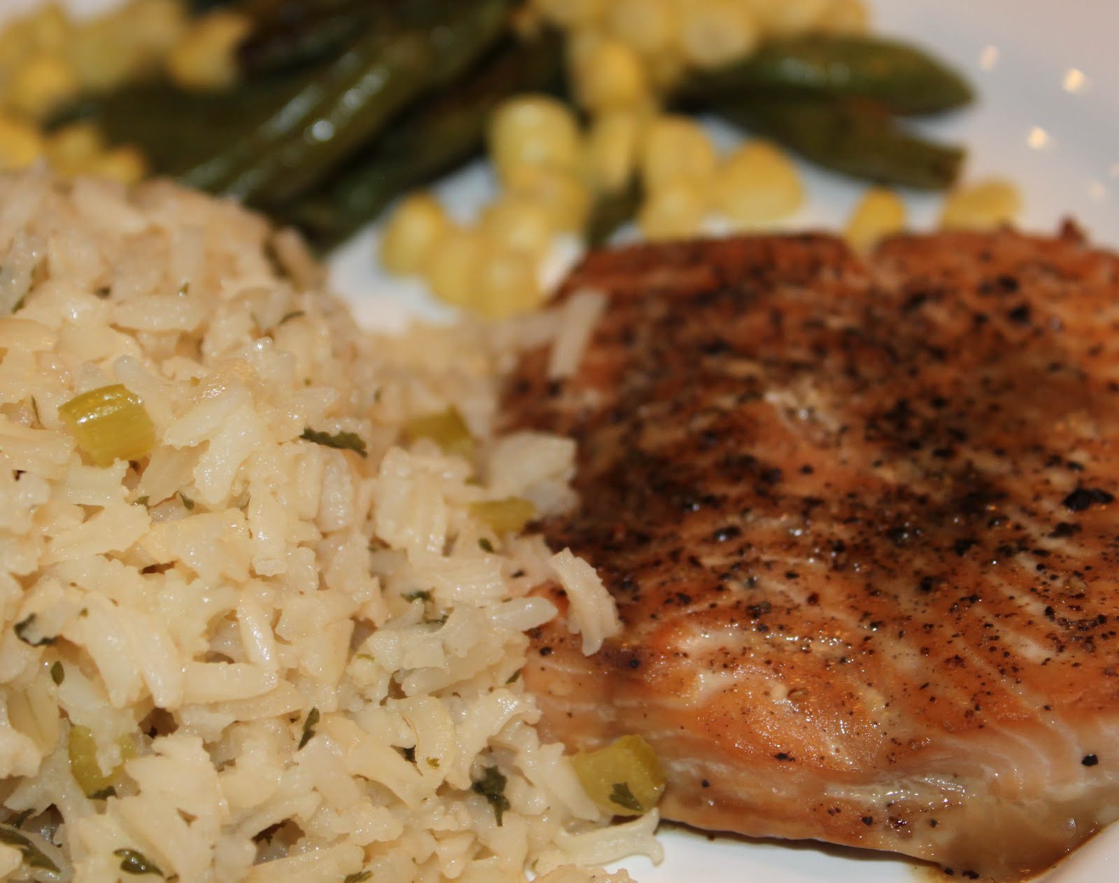 CARRIE'S COOKING CORNER Cracked Pepper Salmon with Rice Pilaf