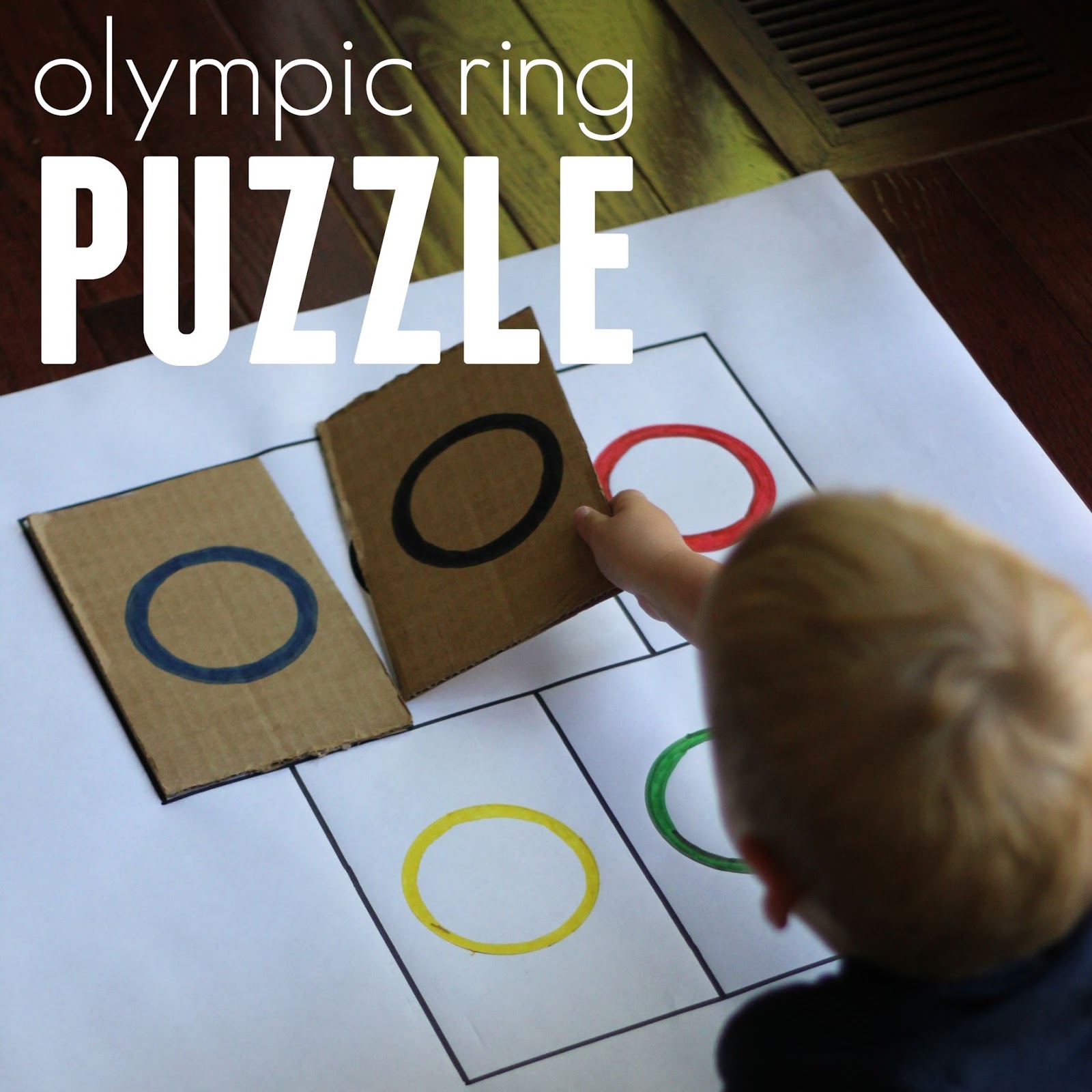 Toddler Approved! Easy Cardboard Olympic Ring Puzzle for Toddlers