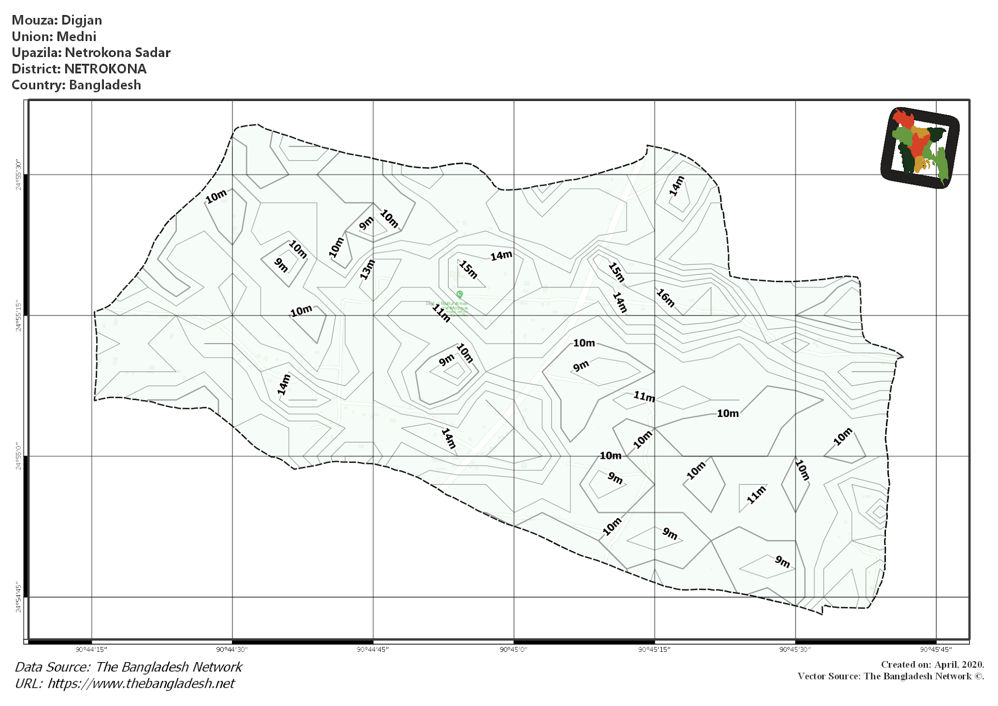 Map of Digjan Mouza of Netrokona Sadar Upazila, NETROKONA, Bangladesh.