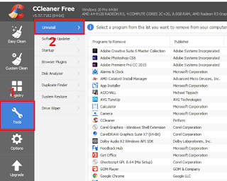 hapus aplikasi pc menggunakan aplikasi ccleaner