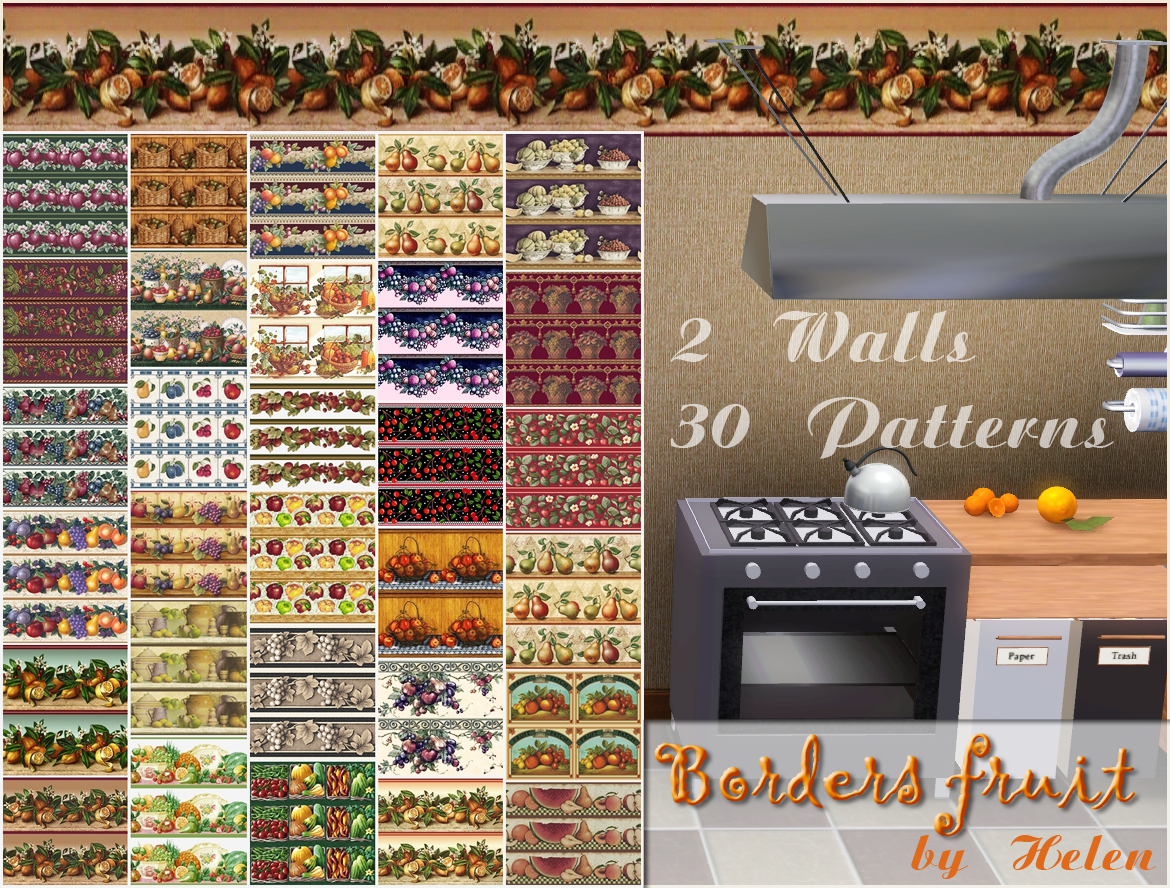 Helen-sims: TS3 Borders fruit - 2 Walls + 30 Patterns