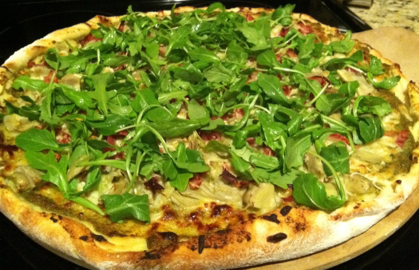all about amanda's food artichoke and arugula pizza with prosciutto