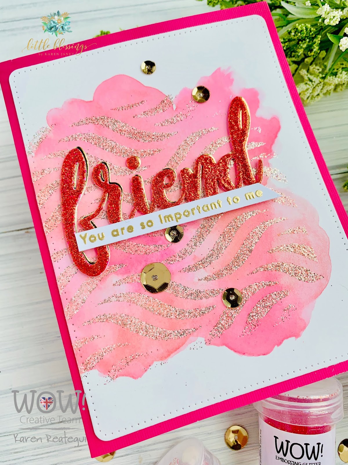 Stencil + Embossing Paste + Embossing Glitters Technique with Karen