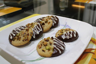 Cashew Pistachio Cookies dipped in Chocolate