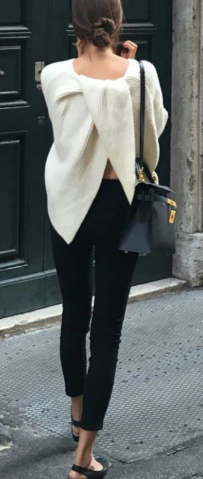 outfit of the day | white sweater + bag + black skinnies + loafers