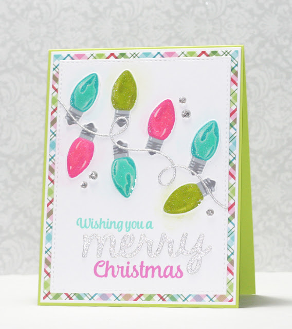 Sunny Studio Stamps: Merry Sentiments Holiday Lights Christmas Card by Stephanie Klauck.