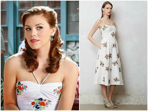 Annabeth Nass, Kaitlyn Black, wears a summery dress by Leifsdottir, with Danielle Stevens earrings