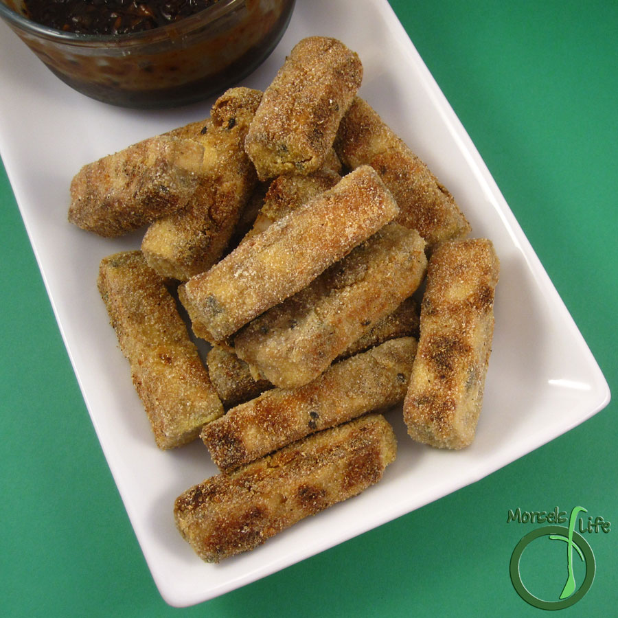 Morsels of Life - BBQ Tofu Sticks - Tofu sticks, marinated in a scrumptious Hoisin BBQ sauce and then breaded with corn meal and pan fried (or baked) to perfection.