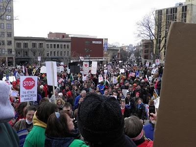 shot of section of pro democracy protest in Wisconsin