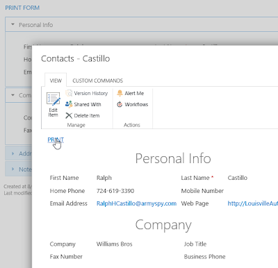 SharePoint forms for printing