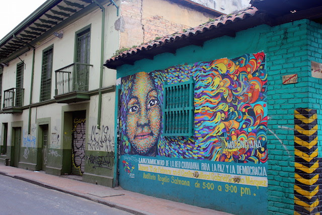 Colorful streets in La Candelaria, Bogota, Colombia