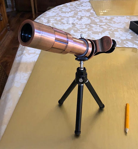 IPhone 20x telephoto attachment (available at Amazon) even comes with teeny tripod (Source: Palmia Observatory)