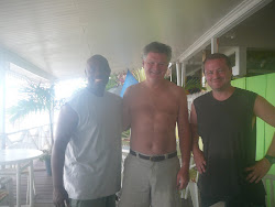 Divemaster Richie, Me and Steve at Pigeon Point after diving -- Tobago