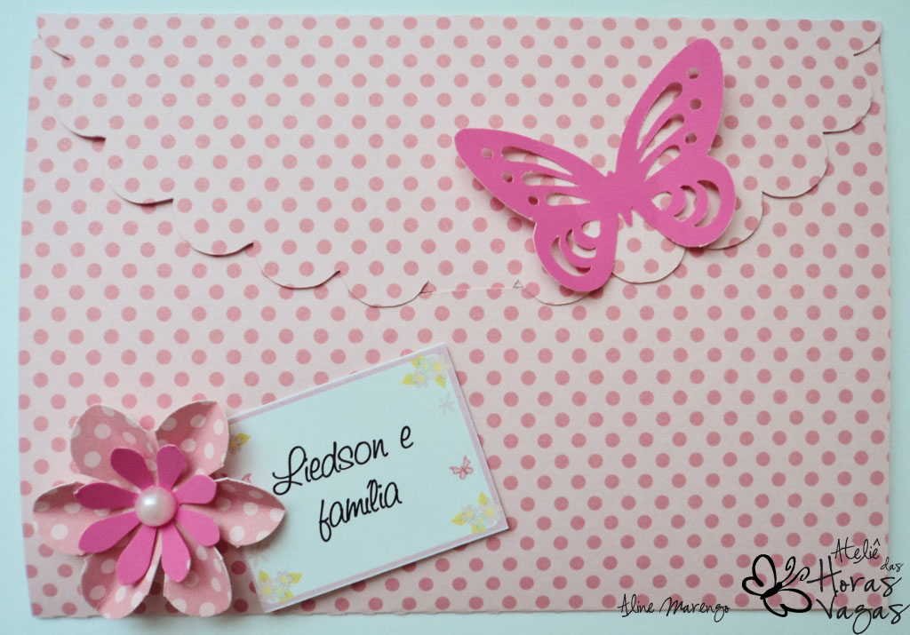 convite artesanal envelope jardim encantado poá rosa pink aniversário 1 aninho