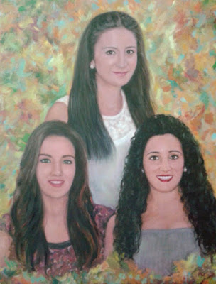 Retrato 3 mujeres realizado por la pintura Rudi.